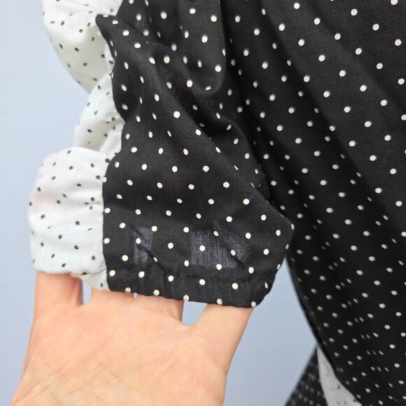 Vintage 70s Black and White Polka Dot Fit & Flare Midi Dress Size S Puff Sleeve - Picture 7 of 8